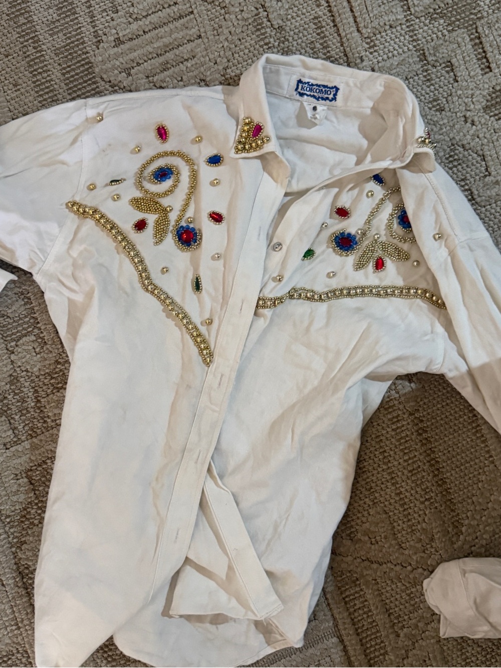 Kokomo Embellished jeweled White Western button down cotto Shirt Jacket Sz med